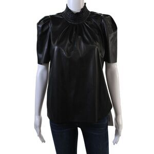 Willa Story Womens Faux Leather Short Sleeves Brigette Blouse Black Size Medium